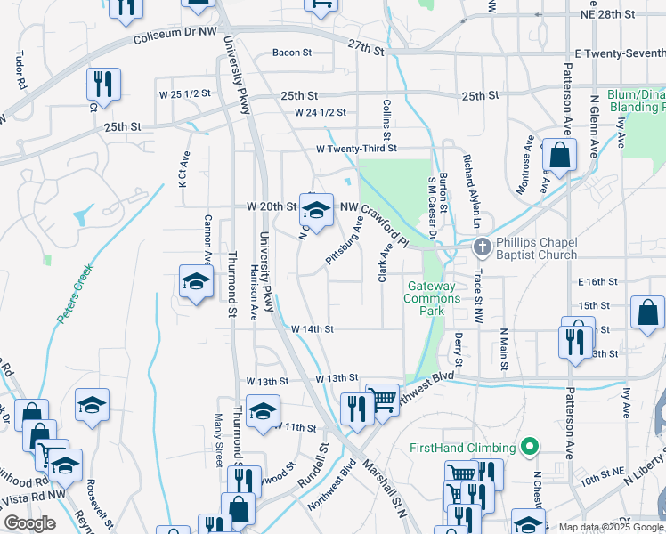 map of restaurants, bars, coffee shops, grocery stores, and more near 822 Pittsburg Avenue in Winston-Salem
