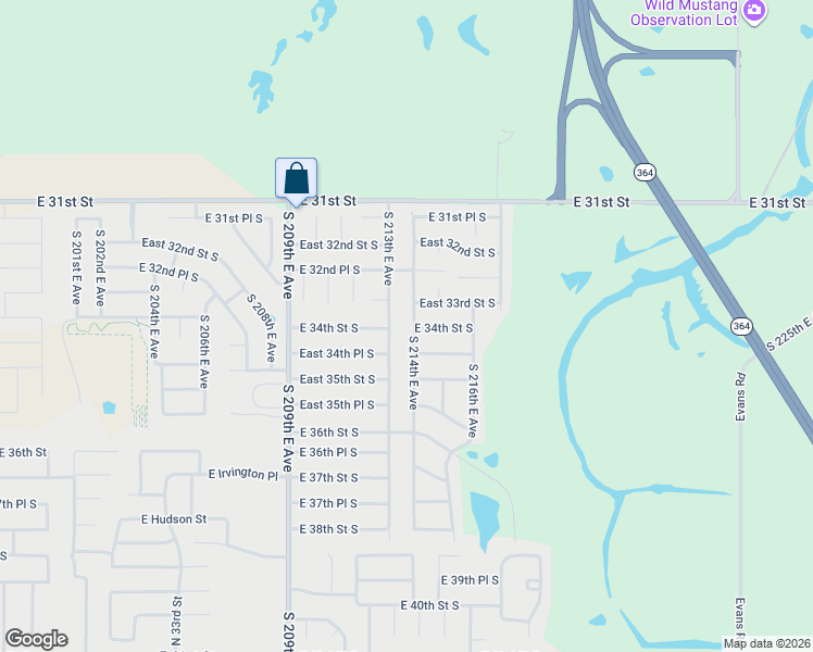 map of restaurants, bars, coffee shops, grocery stores, and more near 21404 East 33rd Street South in Broken Arrow