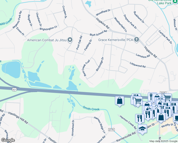 map of restaurants, bars, coffee shops, grocery stores, and more near 108 Duffield Court in Kernersville