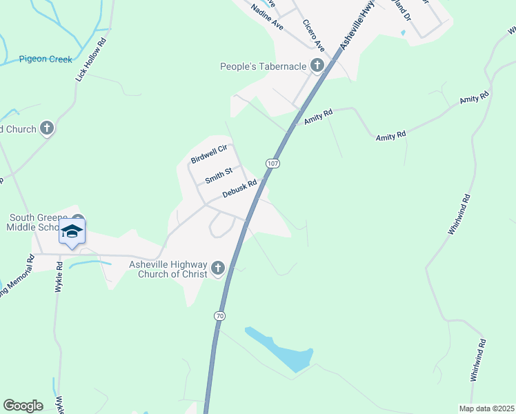 map of restaurants, bars, coffee shops, grocery stores, and more near 2963 Asheville Highway in Greeneville