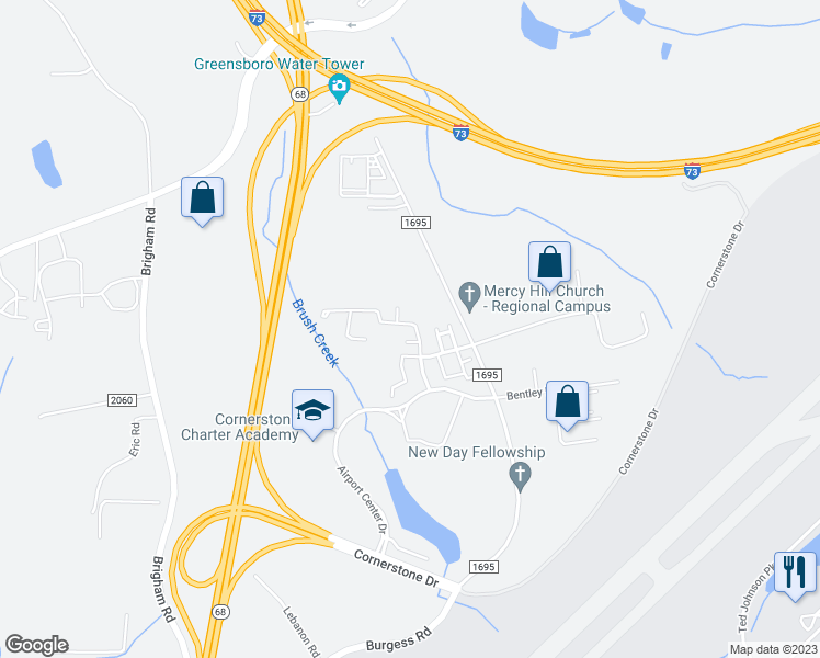 map of restaurants, bars, coffee shops, grocery stores, and more near 427 Mourning Dove Terrace in Greensboro