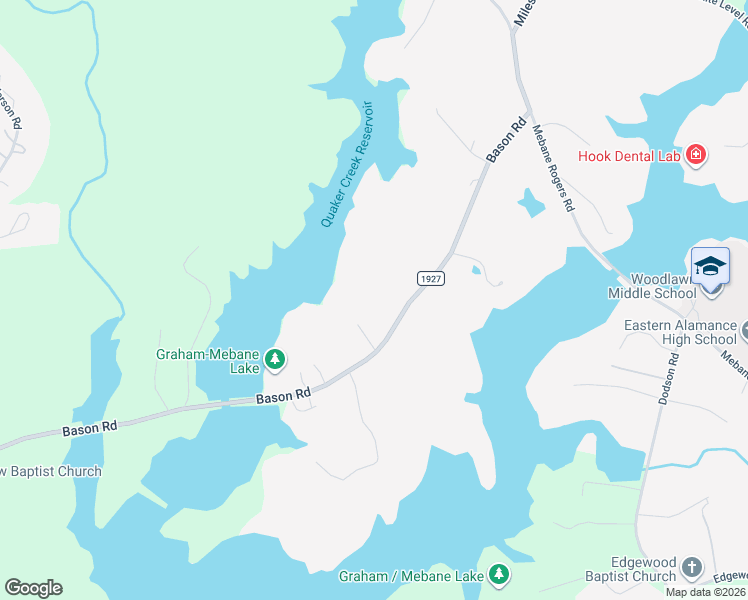 map of restaurants, bars, coffee shops, grocery stores, and more near 3424 Bason Road in Mebane