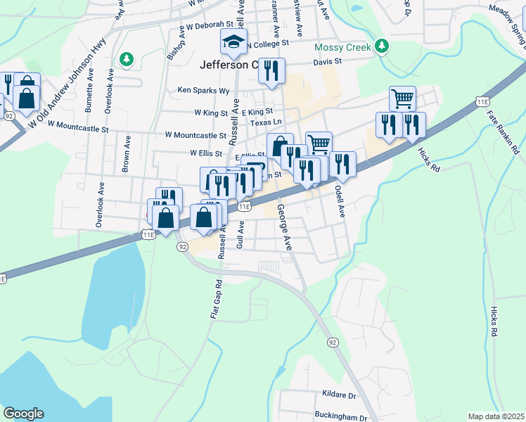map of restaurants, bars, coffee shops, grocery stores, and more near 139 E Broadway Blvd in Jefferson City