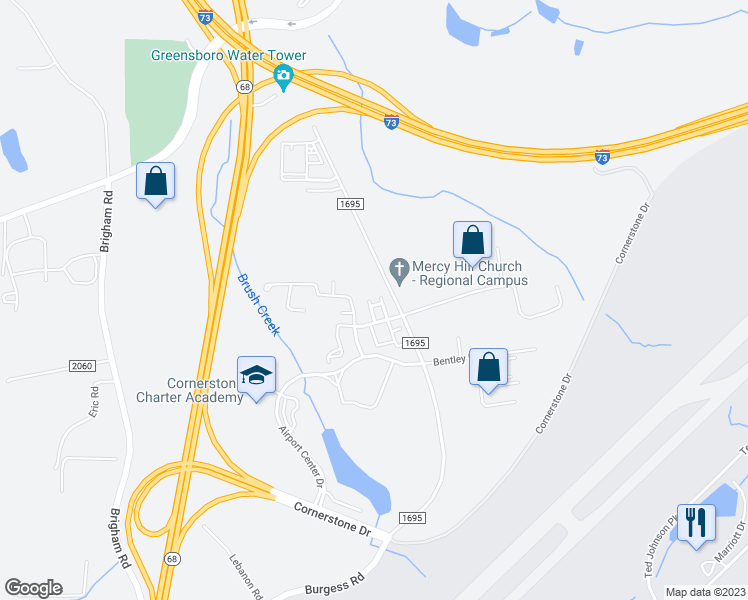 map of restaurants, bars, coffee shops, grocery stores, and more near 326 Robyns Glen Circle in Greensboro