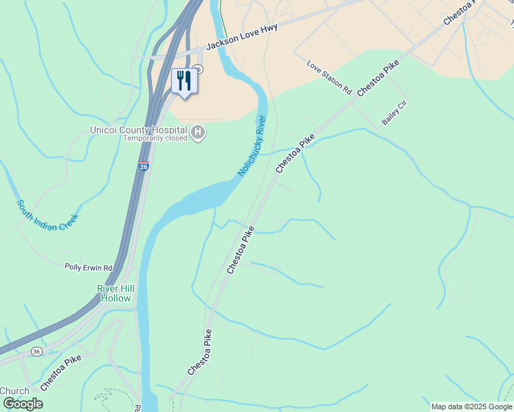 map of restaurants, bars, coffee shops, grocery stores, and more near 1973 Chestoa Pike in Erwin