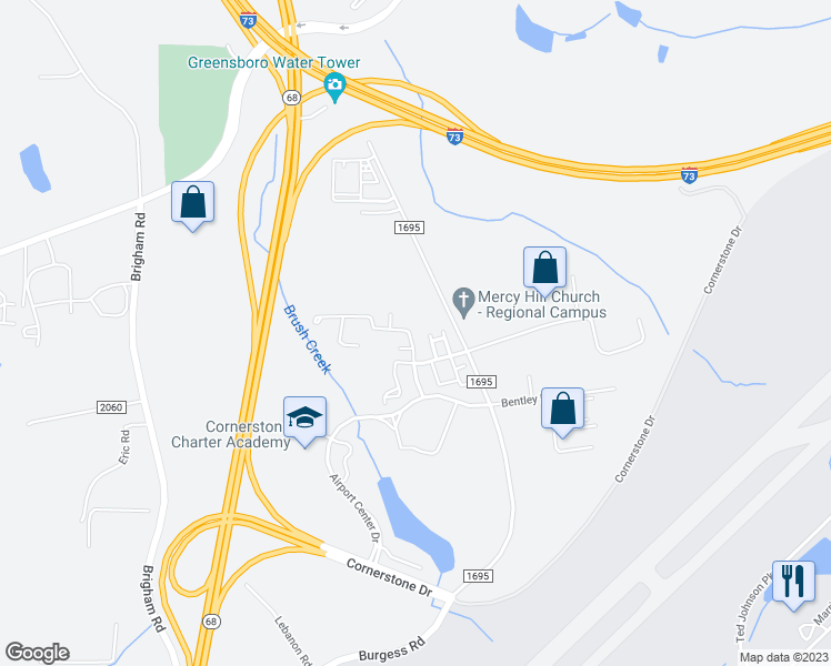 map of restaurants, bars, coffee shops, grocery stores, and more near 424 Mourning Dove Terrace in Greensboro