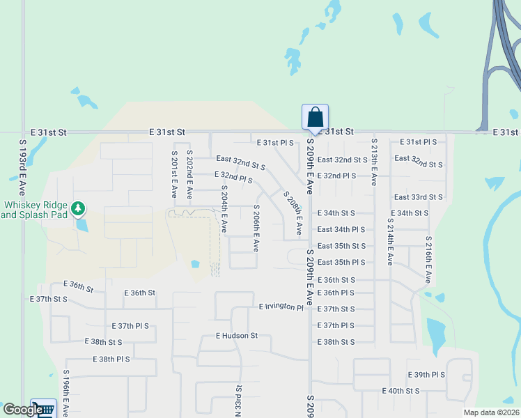 map of restaurants, bars, coffee shops, grocery stores, and more near 3308 South 207th East Avenue in Broken Arrow