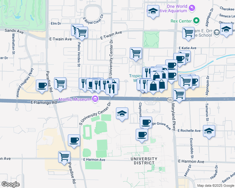 map of restaurants, bars, coffee shops, grocery stores, and more near in Paradise