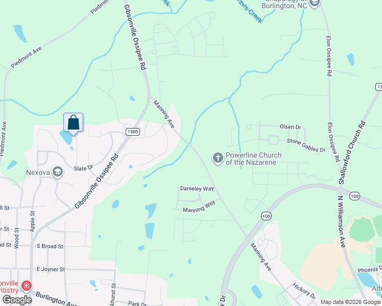 map of restaurants, bars, coffee shops, grocery stores, and more near 826 North Manning Avenue in Elon