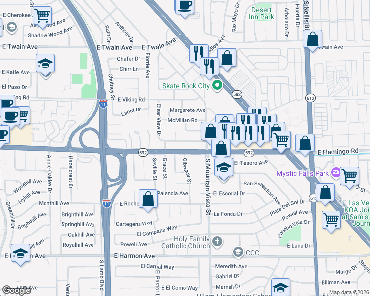 map of restaurants, bars, coffee shops, grocery stores, and more near 4525 Charles Ronald Avenue in Las Vegas
