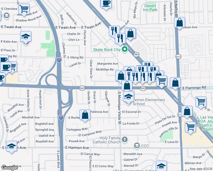 map of restaurants, bars, coffee shops, grocery stores, and more near 4525 Charles Ronald Avenue in Las Vegas