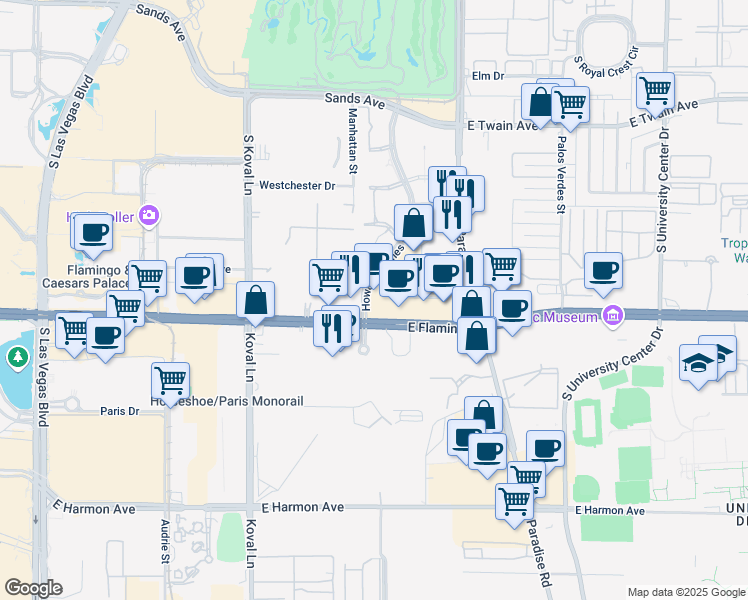 map of restaurants, bars, coffee shops, grocery stores, and more near 3980 Howard Hughes Parkway in Las Vegas