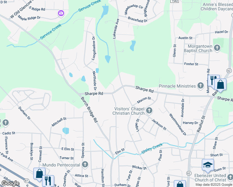 map of restaurants, bars, coffee shops, grocery stores, and more near 1504 Sharpe Road in Burlington