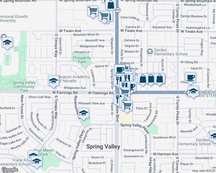 map of restaurants, bars, coffee shops, grocery stores, and more near 6970 Starwood Drive in Las Vegas