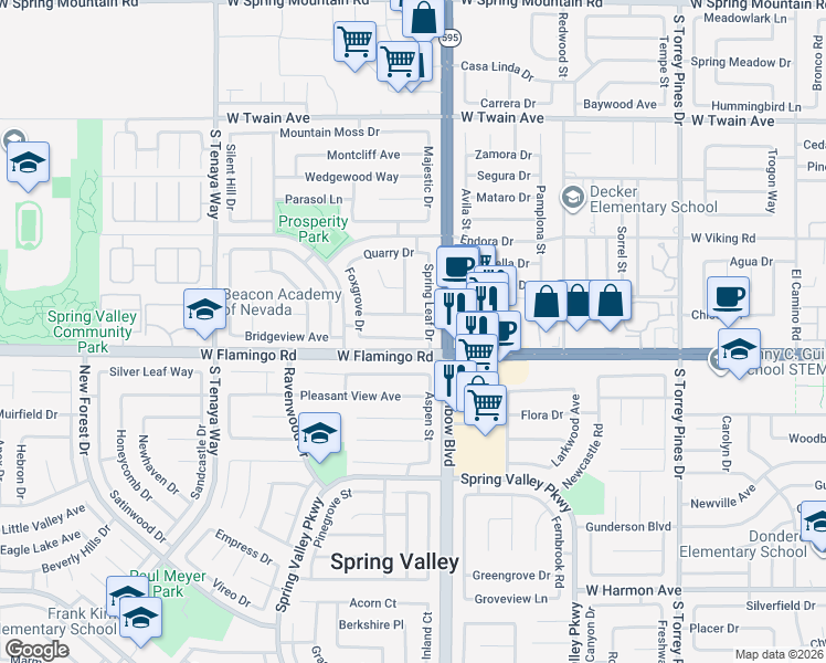 map of restaurants, bars, coffee shops, grocery stores, and more near 6997 Grassy Knoll Street in Las Vegas