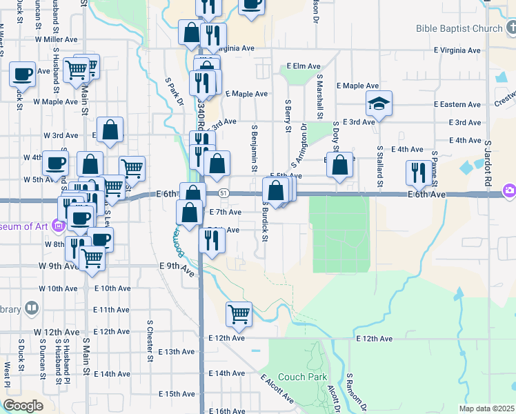 map of restaurants, bars, coffee shops, grocery stores, and more near 811 E 6th Ave in Stillwater