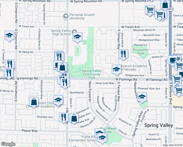 map of restaurants, bars, coffee shops, grocery stores, and more near 7600 West Flamingo Road in Las Vegas