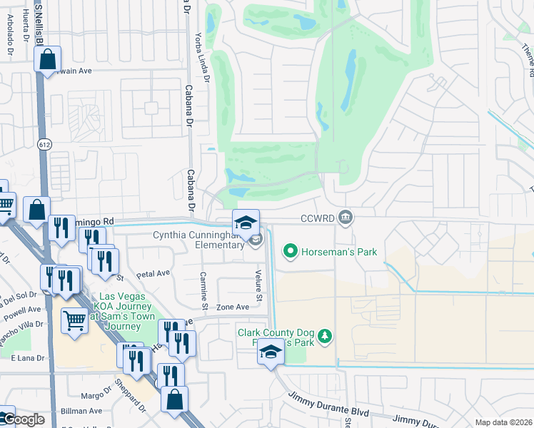 map of restaurants, bars, coffee shops, grocery stores, and more near 5595 Criollo Drive in Las Vegas