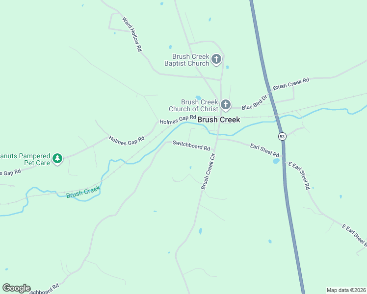 map of restaurants, bars, coffee shops, grocery stores, and more near 15 Switchboard Road in Brush Creek