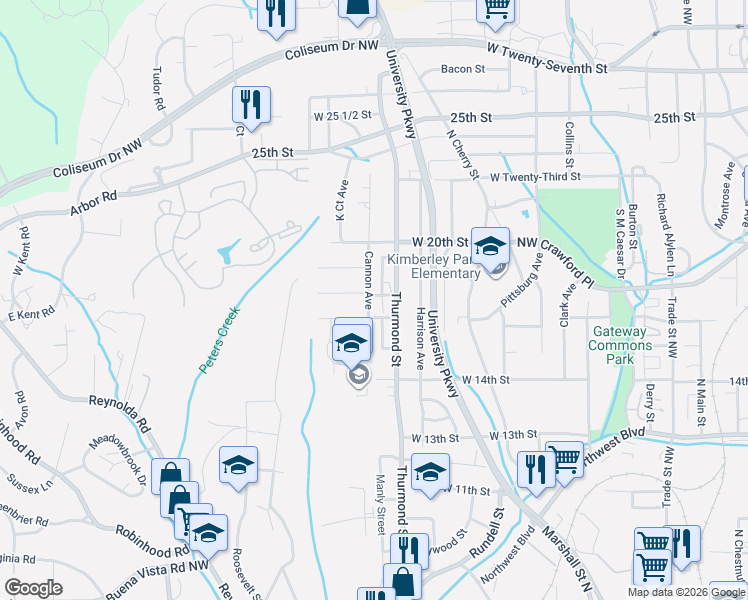 map of restaurants, bars, coffee shops, grocery stores, and more near 1621 Cannon Avenue in Winston-Salem