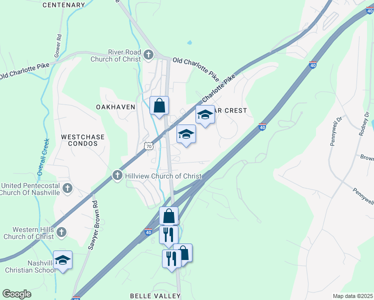 map of restaurants, bars, coffee shops, grocery stores, and more near 650 Old Hickory Boulevard in Nashville