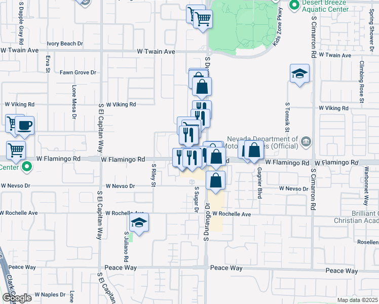 map of restaurants, bars, coffee shops, grocery stores, and more near 4075 South Durango Drive in Las Vegas