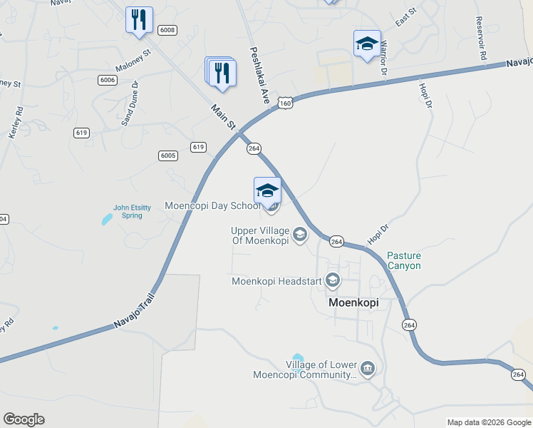 map of restaurants, bars, coffee shops, grocery stores, and more near 322 Arizona 264 in Tuba City