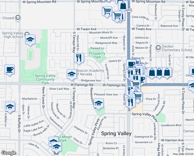 map of restaurants, bars, coffee shops, grocery stores, and more near 4084 Deerfield Avenue in Las Vegas