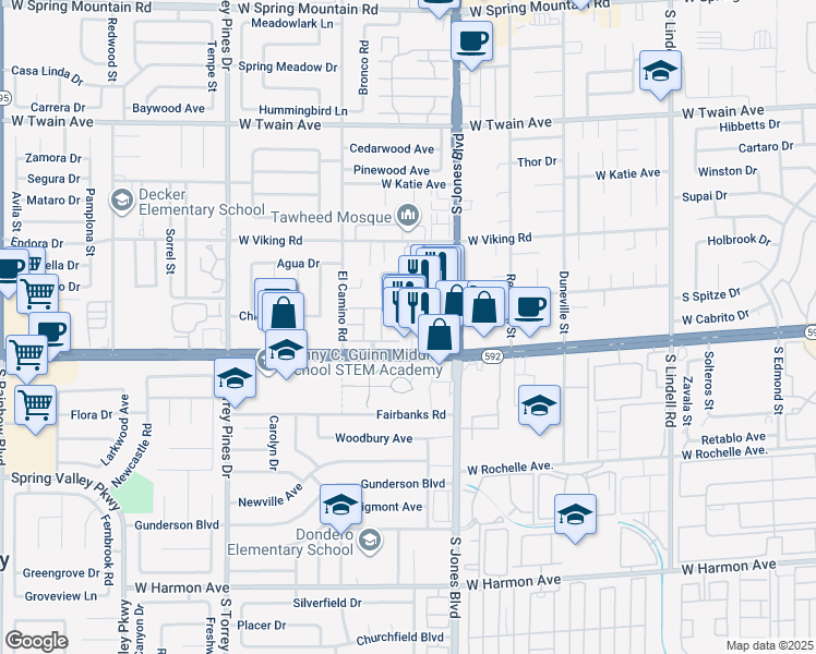 map of restaurants, bars, coffee shops, grocery stores, and more near 6154 West Flamingo Road in Las Vegas