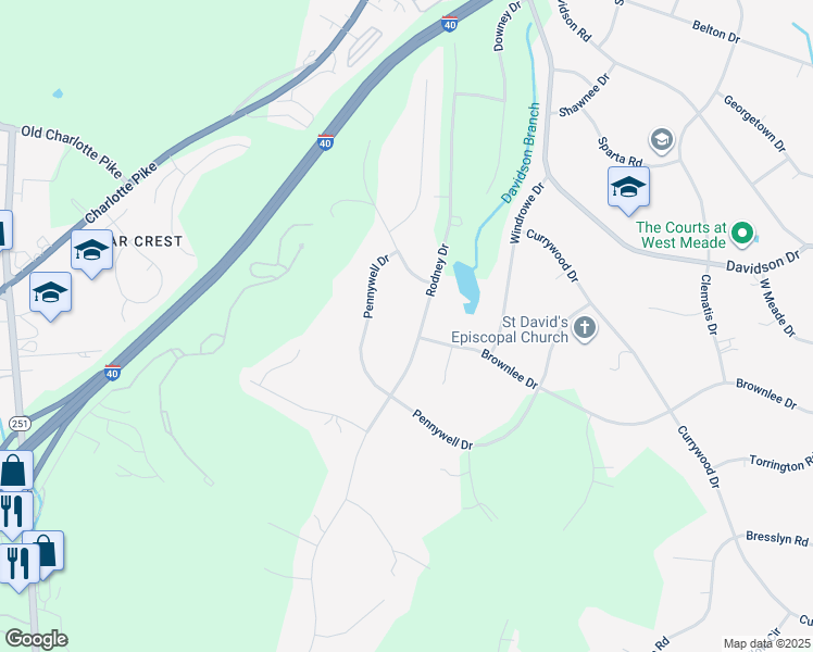 map of restaurants, bars, coffee shops, grocery stores, and more near 871 Rodney Drive in Nashville