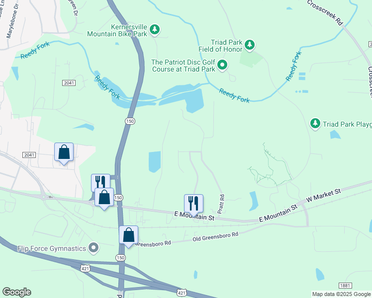 map of restaurants, bars, coffee shops, grocery stores, and more near 1432 Joyceland Road in Kernersville