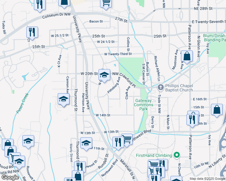 map of restaurants, bars, coffee shops, grocery stores, and more near 810 Pittsburg Avenue in Winston-Salem