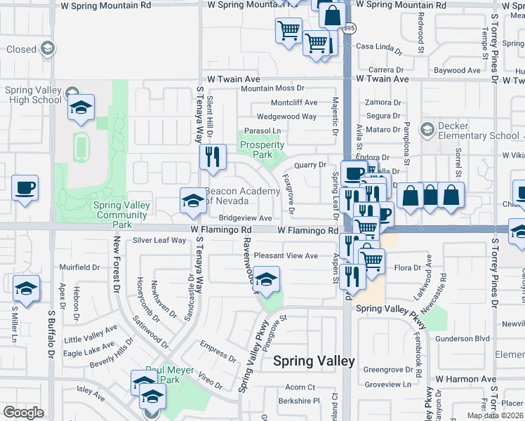 map of restaurants, bars, coffee shops, grocery stores, and more near 4084 Deerfield Avenue in Las Vegas