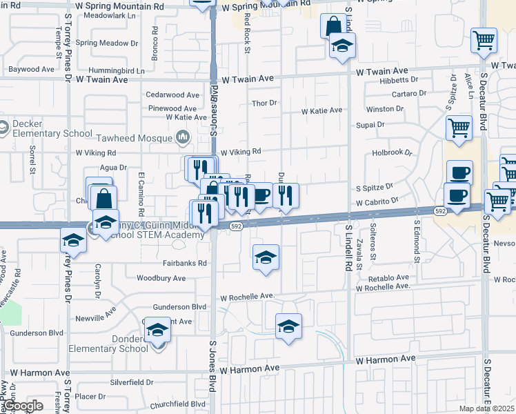 map of restaurants, bars, coffee shops, grocery stores, and more near 4043 Sun Stream in Las Vegas