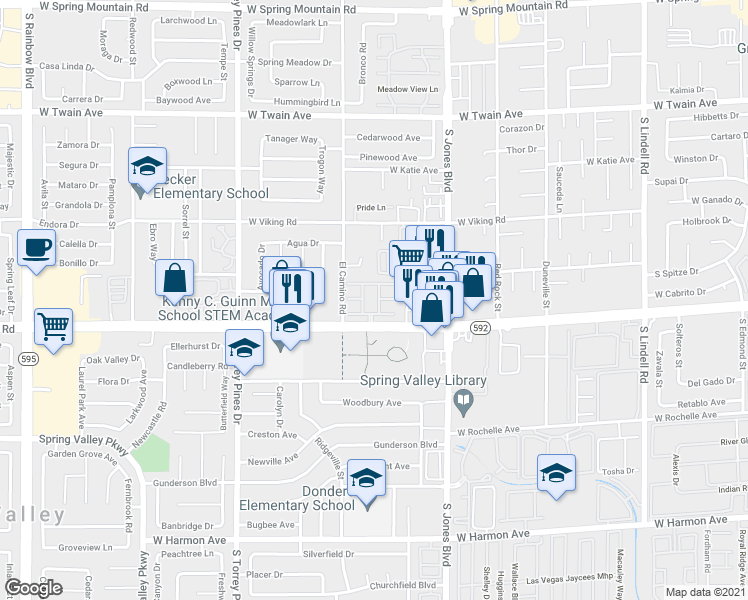 map of restaurants, bars, coffee shops, grocery stores, and more near 6250 West Flamingo Road in Las Vegas