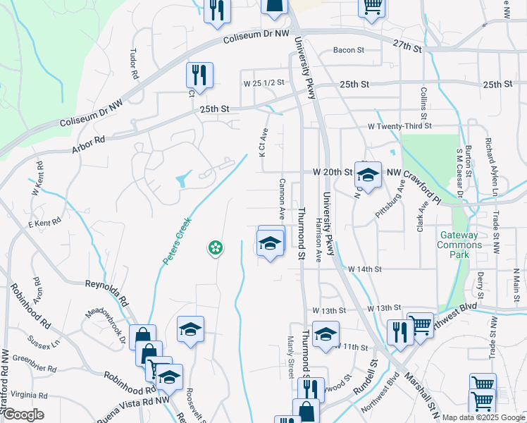 map of restaurants, bars, coffee shops, grocery stores, and more near 926 Taft Street in Winston-Salem