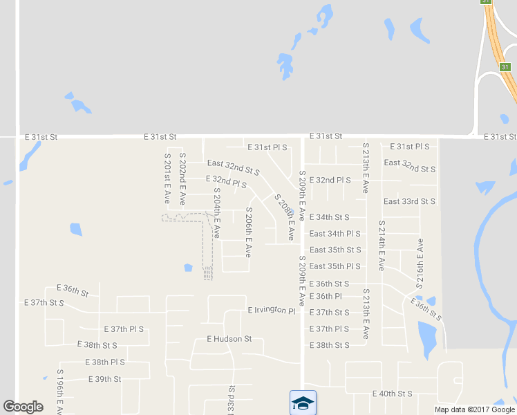 map of restaurants, bars, coffee shops, grocery stores, and more near 3308 South 207th East Avenue in Broken Arrow