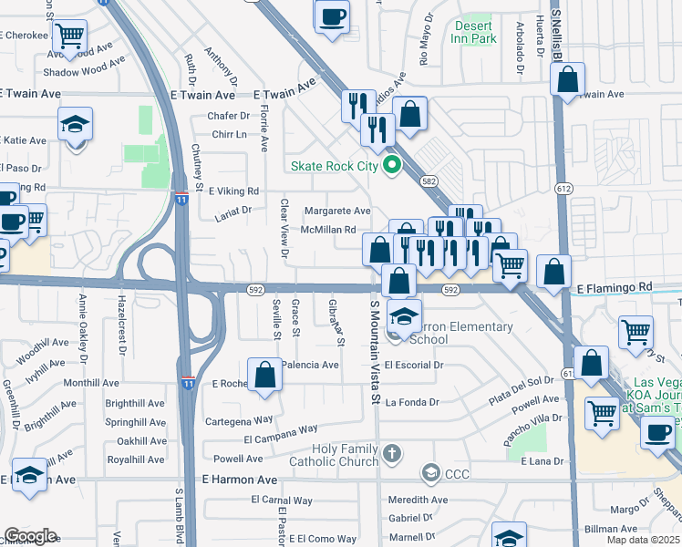 map of restaurants, bars, coffee shops, grocery stores, and more near 4533 Charles Ronald Avenue in Las Vegas