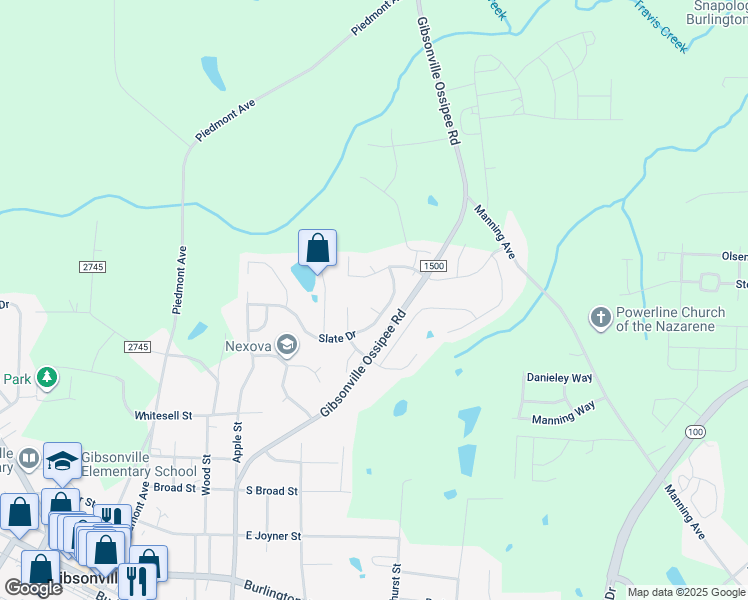 map of restaurants, bars, coffee shops, grocery stores, and more near 60 Slate Court in Gibsonville