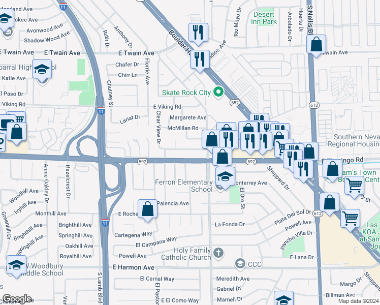 map of restaurants, bars, coffee shops, grocery stores, and more near 4533 Charles Ronald Avenue in Las Vegas
