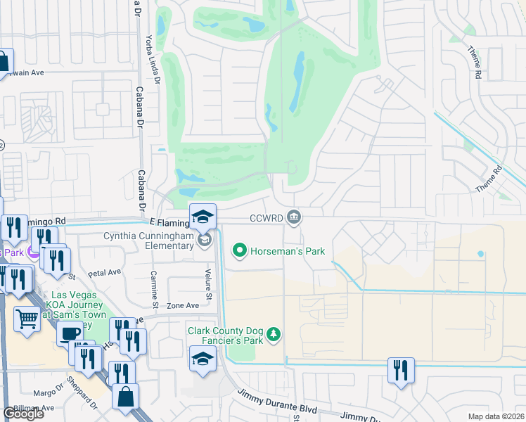 map of restaurants, bars, coffee shops, grocery stores, and more near 5728 Flying Birdie Avenue in Las Vegas