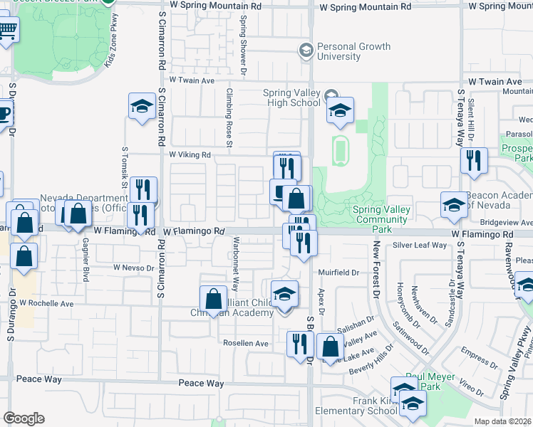 map of restaurants, bars, coffee shops, grocery stores, and more near 4045 South Buffalo Drive in Las Vegas