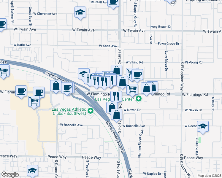 map of restaurants, bars, coffee shops, grocery stores, and more near 9484 West Flamingo Road in Las Vegas