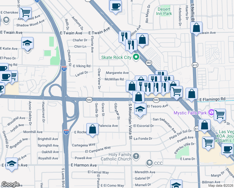 map of restaurants, bars, coffee shops, grocery stores, and more near 4525 Charles Ronald Avenue in Las Vegas