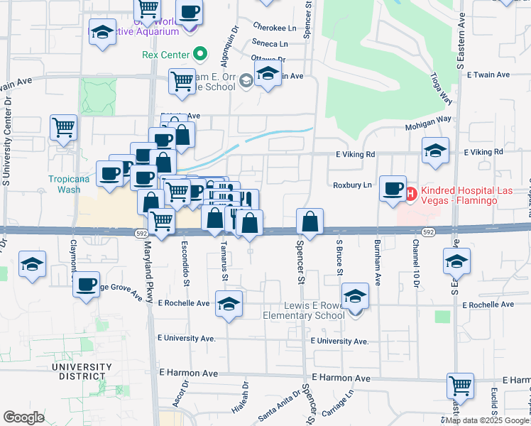 map of restaurants, bars, coffee shops, grocery stores, and more near 1670 East Flamingo Road in Las Vegas