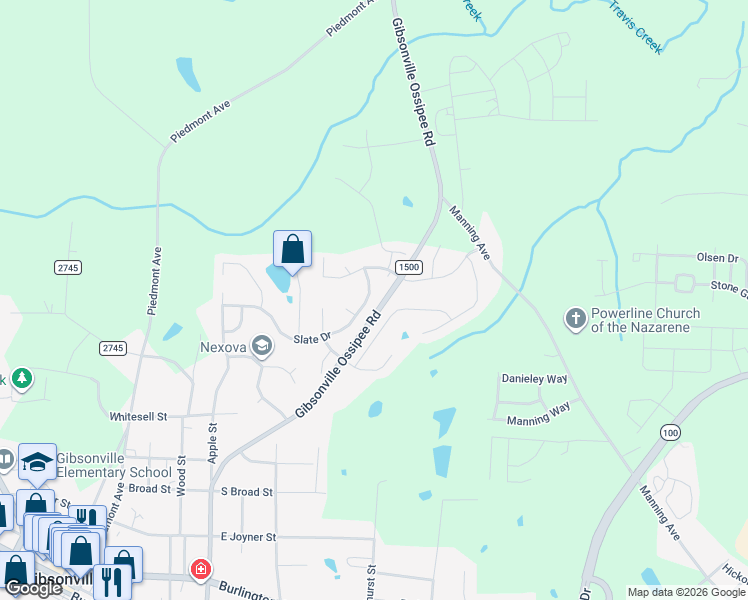 map of restaurants, bars, coffee shops, grocery stores, and more near 330 Slate Drive in Gibsonville