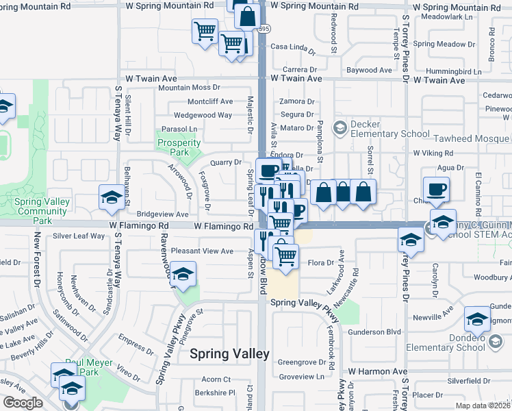 map of restaurants, bars, coffee shops, grocery stores, and more near 4048 Spring Leaf Drive in Las Vegas