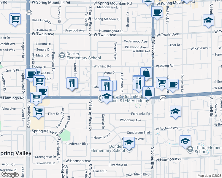 map of restaurants, bars, coffee shops, grocery stores, and more near 6381 Chisos Drive in Las Vegas
