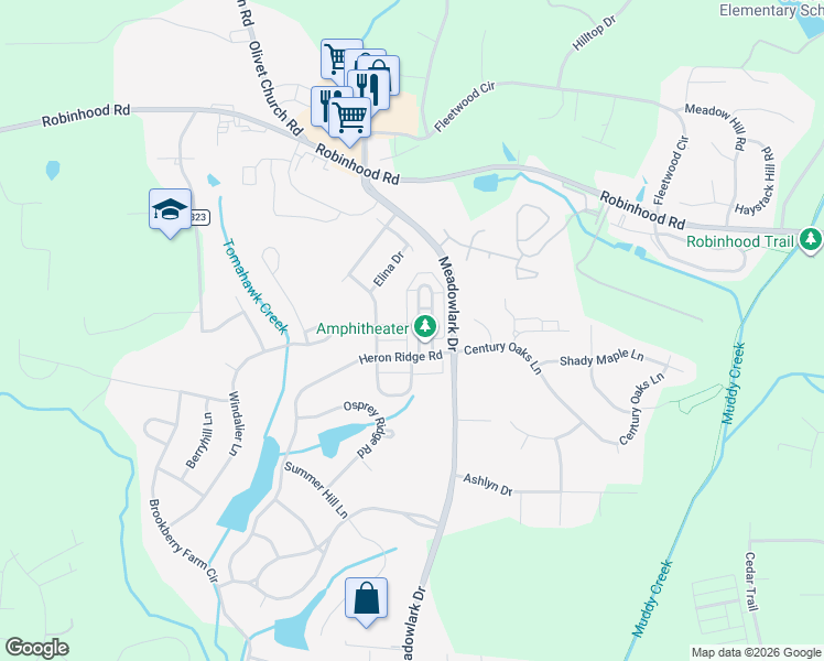 map of restaurants, bars, coffee shops, grocery stores, and more near 1436 Autumn Park Circle in Winston-Salem