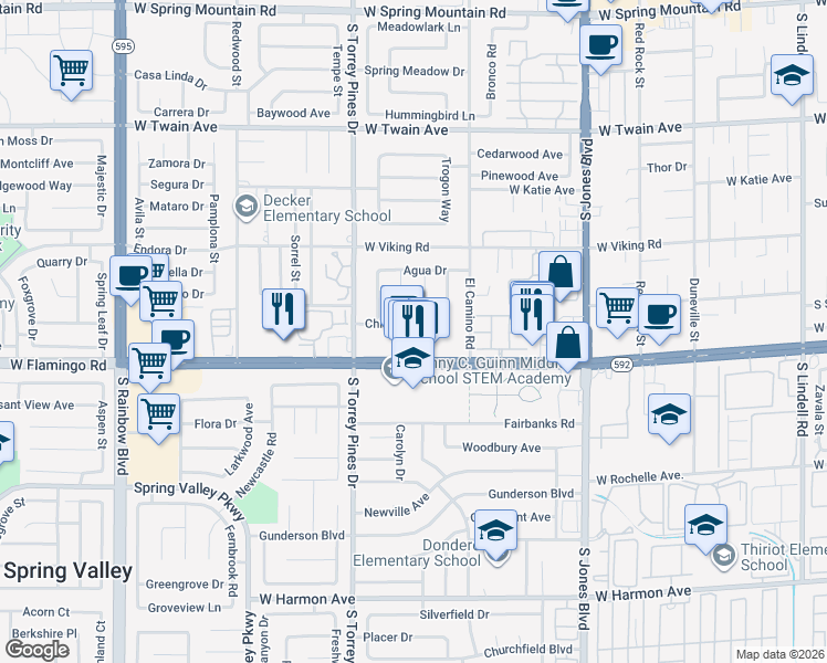 map of restaurants, bars, coffee shops, grocery stores, and more near 6381 Chisos Drive in Las Vegas